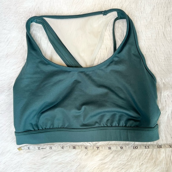 JoyLab Green White Long Line Sports Bra Strappy Mesh Back - Picture 4 of 5
